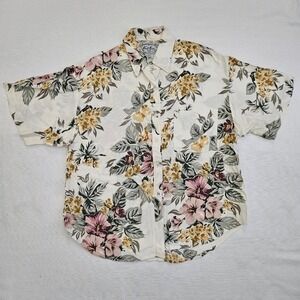 Floral Shirt Womens White Floral Button down Vintage Size M